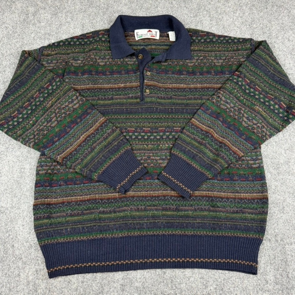 Florence Tricot Knit Polo Sweater Mens Medium Wool Blend Vtg 90s Italy
